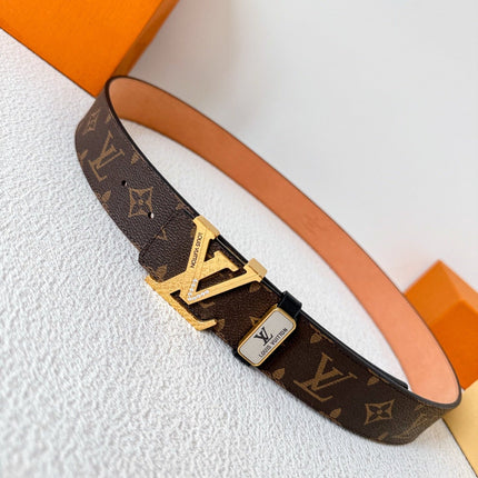 BELT 38MM REVERSIBLE IN BROWN MONOGRAM CALFSKIN WITH GOLD DIAMOND EMBELLISHED BUCKLE