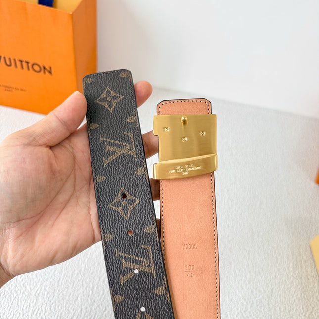 BELT 38MM REVERSIBLE IN BROWN MONOGRAM CALFSKIN WITH GOLD DIAMOND EMBELLISHED BUCKLE