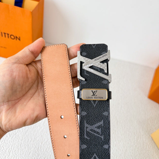 BELT 38MM REVERSIBLE IN BLACK MONOGRAM CALFSKIN WITH SILVER DIAMOND EMBELLISHED BUCKLE