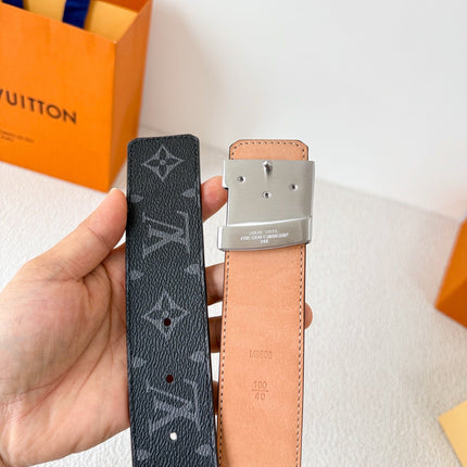 BELT 38MM REVERSIBLE IN BLACK MONOGRAM CALFSKIN WITH SILVER DIAMOND EMBELLISHED BUCKLE