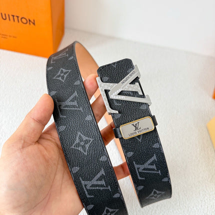 BELT 38MM REVERSIBLE IN BLACK MONOGRAM CALFSKIN WITH SILVER DIAMOND EMBELLISHED BUCKLE