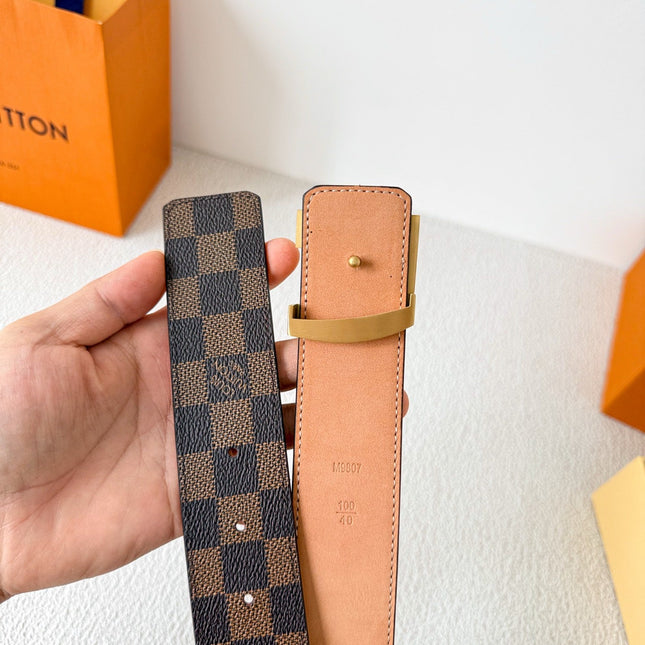 BELT SQUARE BUCKLE 38MM REVERSIBLE IN BLACK AND BROWN CALFSKIN GOLD PLATED BUCKLE