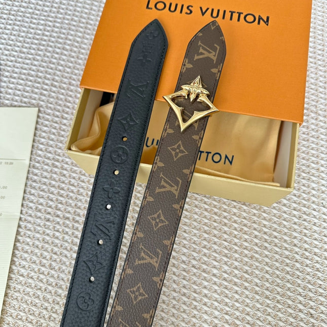 LV FLOWERGRAM 30MM REVERSIBLE BELT IN BLACK EMBOSSED CALFSKIN GOLD HARDWARE