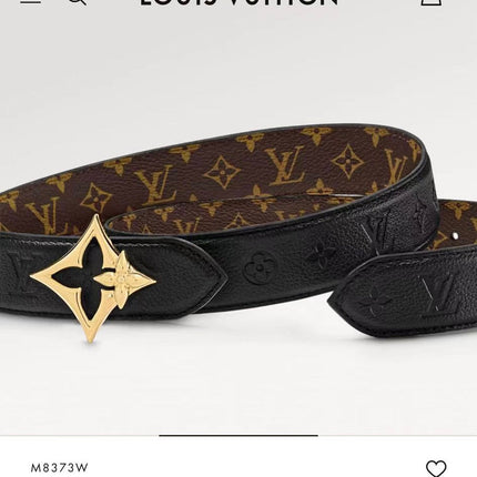 LV FLOWERGRAM 30MM REVERSIBLE BELT IN BLACK EMBOSSED CALFSKIN GOLD HARDWARE