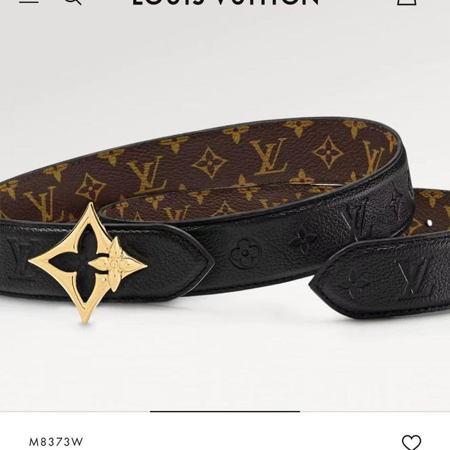LV FLOWERGRAM 30MM REVERSIBLE BELT IN BLACK EMBOSSED CALFSKIN GOLD HARDWARE