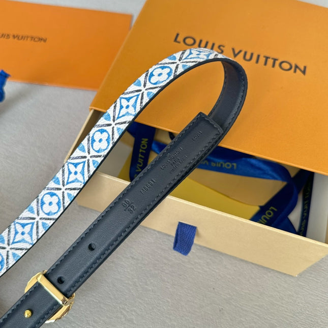 PRETTY LV 20MM REVERSIBLE BELT WHITE AND BLUE CALFSKIN GOLD HARDWARE