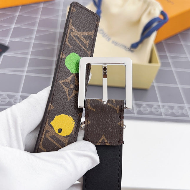 LV Bloom 30mm Mutilcolor Belt Silver Buckle Black Brown Leather