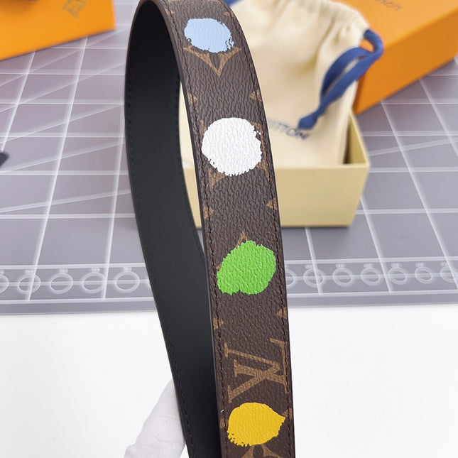 LV Bloom 30mm Mutilcolor Belt Silver Buckle Black Brown Leather