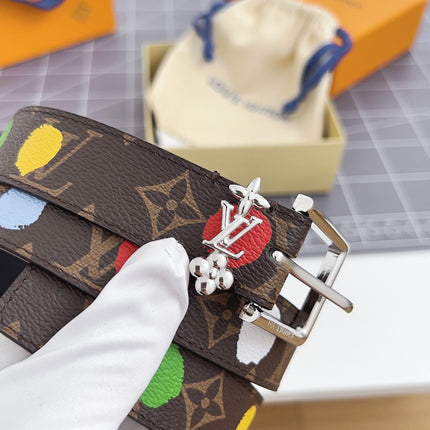 LV Bloom 30mm Mutilcolor Belt Silver Buckle Black Brown Leather