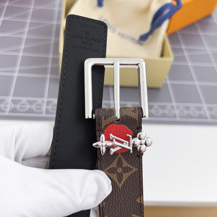LV Bloom 30mm Mutilcolor Belt Silver Buckle Black Brown Leather