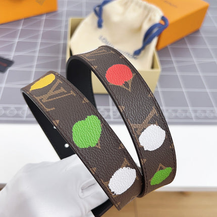 LV Bloom 30mm Mutilcolor Belt Silver Buckle Black Brown Leather