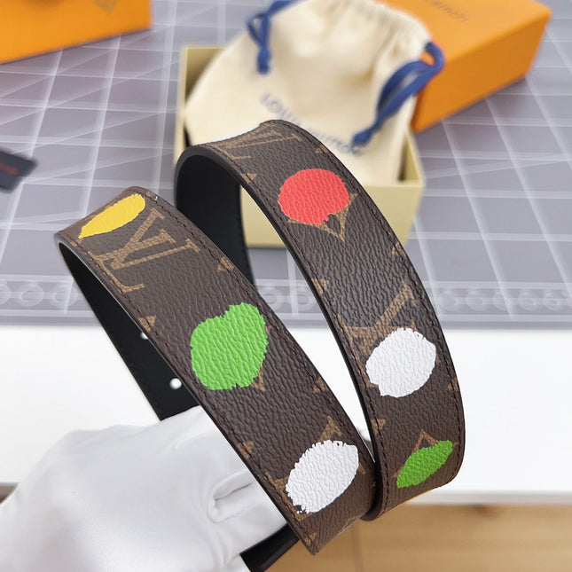 LV Bloom 30mm Mutilcolor Belt Silver Buckle Black Brown Leather