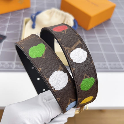LV Bloom 30mm Mutilcolor Belt Gold Buckle Black Brown Leather
