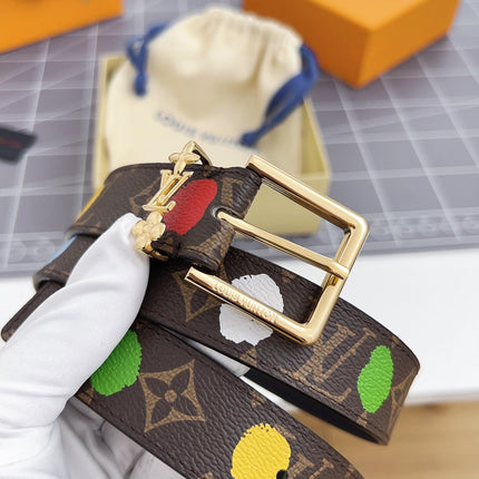 LV Bloom 30mm Mutilcolor Belt Gold Buckle Black Brown Leather