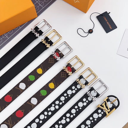 LV Bloom 30mm Mutilcolor Belt Gold Buckle Black Brown Leather