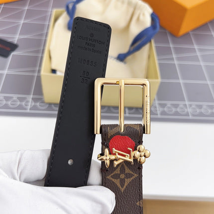 LV Bloom 30mm Mutilcolor Belt Gold Buckle Black Brown Leather