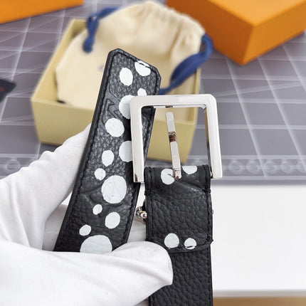 LV Bloom 30mm Belt Silver Buckle Black White Leather