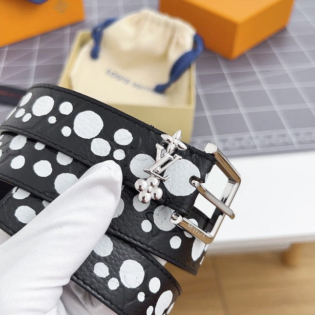 LV Bloom 30mm Belt Silver Buckle Black White Leather