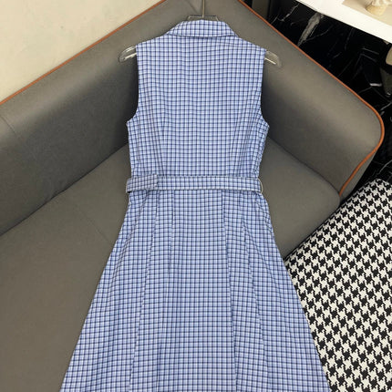 SLEEVELESS CHECKED DRESS WITH MATCHING BELT