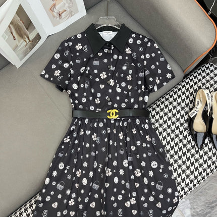 SHORT-SLEEVE BUTTON-DOWN DRESS WITH SIGNATURE LOGO BELT