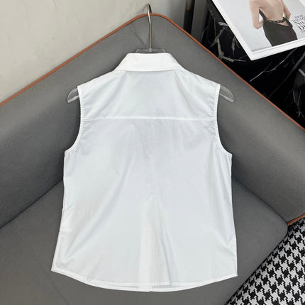 WHITE SLEEVELESS BUTTON-UP SHIRT