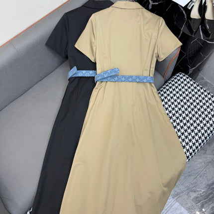 SHIRT DRESS WITH SHORT SLEEVES AND LOGO BELT