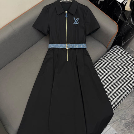 SHIRT DRESS WITH SHORT SLEEVES AND LOGO BELT