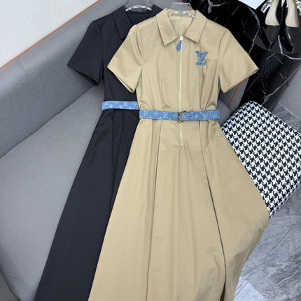 SHIRT DRESS WITH SHORT SLEEVES AND LOGO BELT
