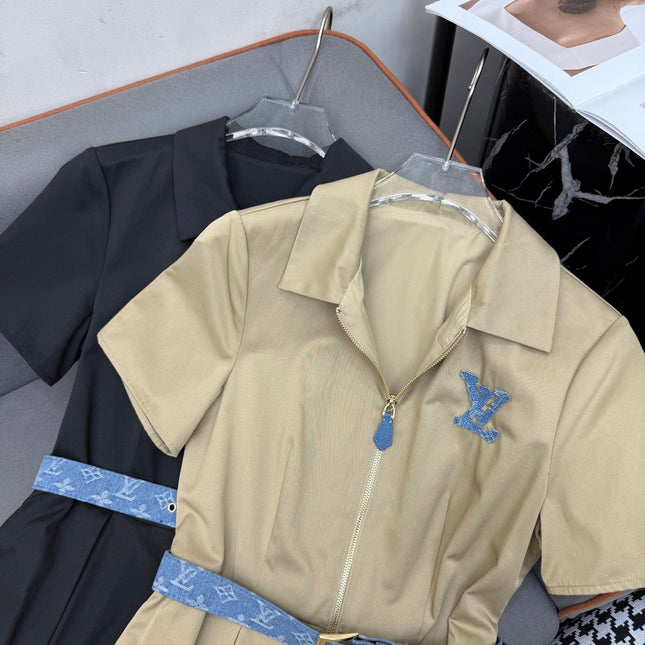 SHIRT DRESS WITH SHORT SLEEVES AND LOGO BELT
