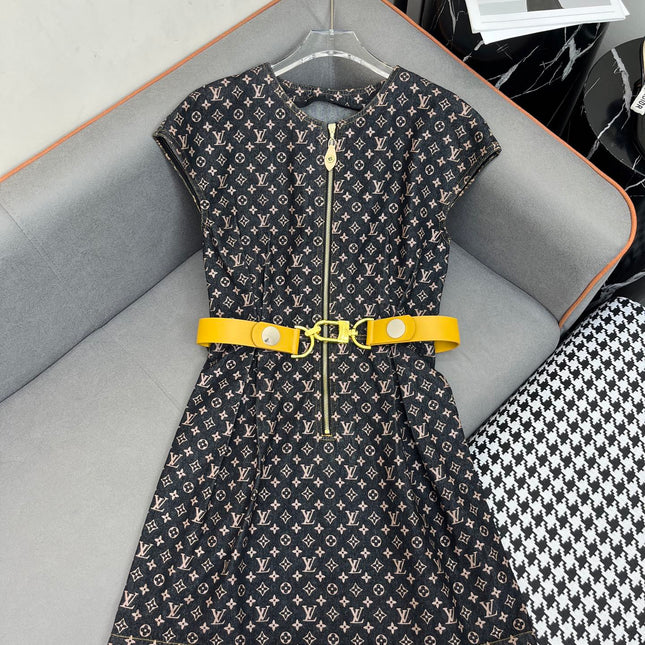 LV DENIM DRESS WITH FRONT CENTER ZIPPER