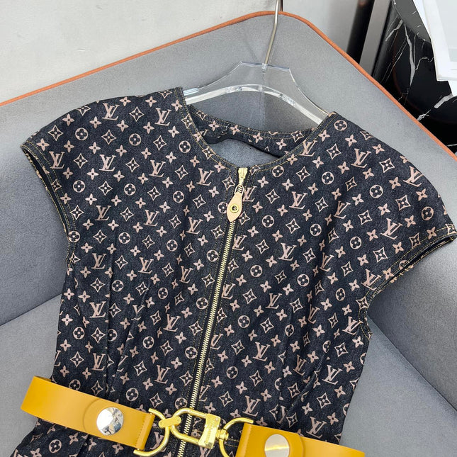 LV DENIM DRESS WITH FRONT CENTER ZIPPER