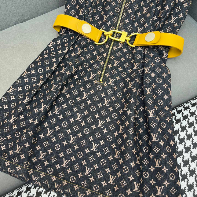 LV DENIM DRESS WITH FRONT CENTER ZIPPER