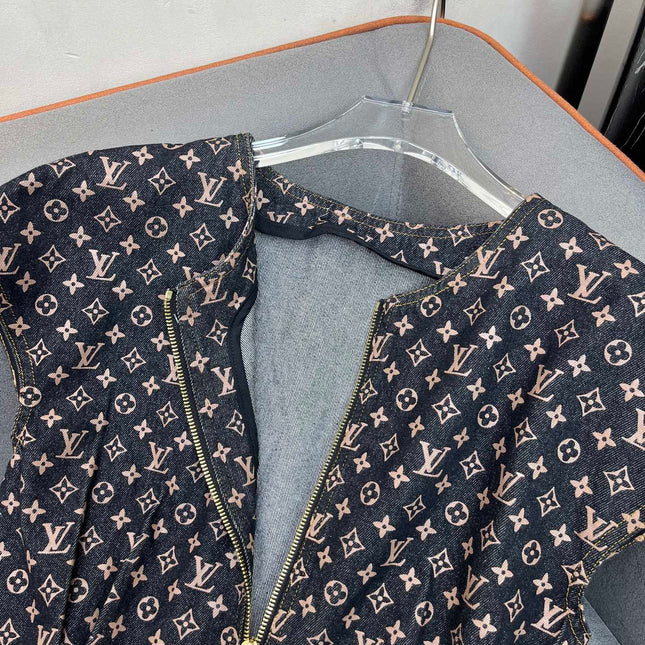 LV DENIM DRESS WITH FRONT CENTER ZIPPER