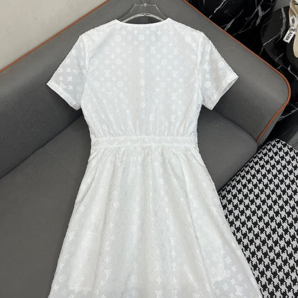 WHITE EMBOSSED LOGO DRESS