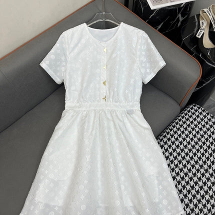 WHITE EMBOSSED LOGO DRESS
