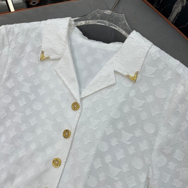 WHITE SHORT-SLEEVE BELTED BLAZER DRESS