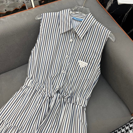 SLEEVELESS STRIPED SHIRT DRESS
