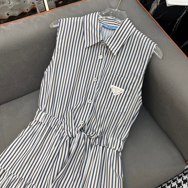 SLEEVELESS STRIPED SHIRT DRESS