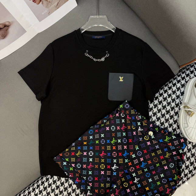 LV NEW T-SHIRT AND SHORTS SET WITH GOLD HARDWARE DETAILS