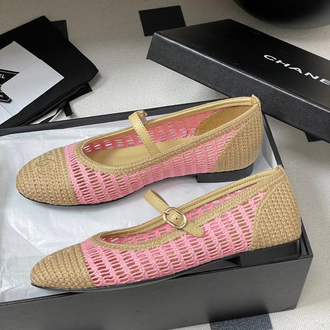 BALLET MARY JANE 10MM IN NATURAL BEIGE AND PINK RAFFIA