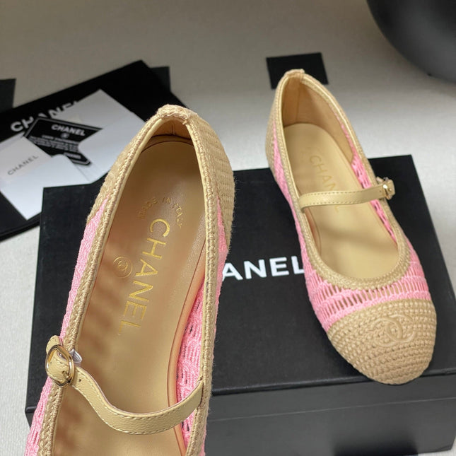 BALLET MARY JANE 10MM IN NATURAL BEIGE AND PINK RAFFIA