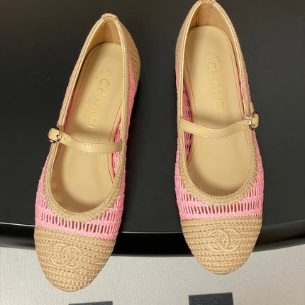 BALLET MARY JANE 10MM IN NATURAL BEIGE AND PINK RAFFIA