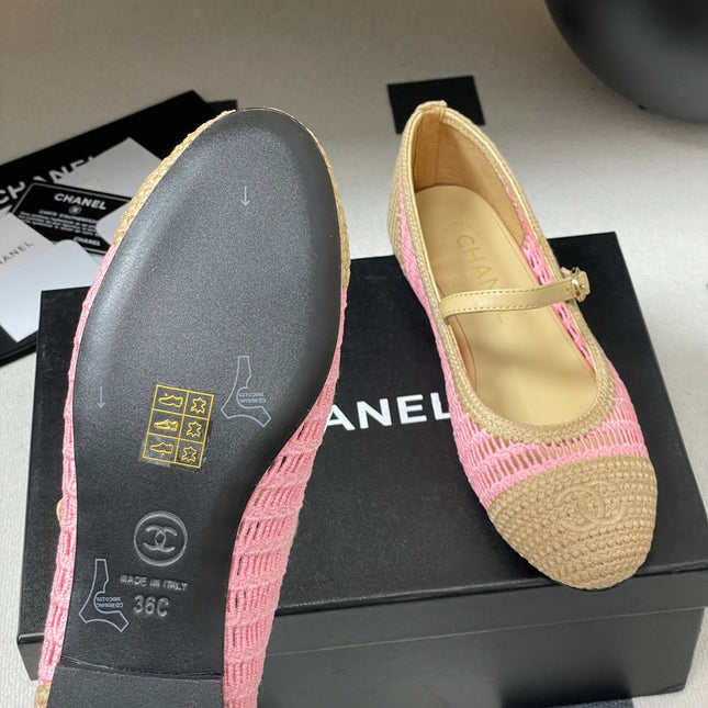 BALLET MARY JANE 10MM IN NATURAL BEIGE AND PINK RAFFIA