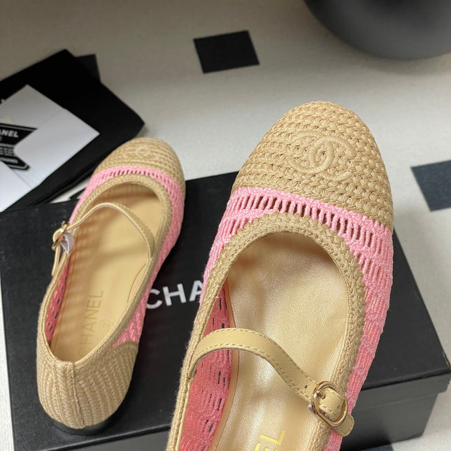 BALLET MARY JANE 10MM IN NATURAL BEIGE AND PINK RAFFIA