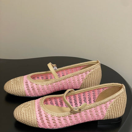 BALLET MARY JANE 10MM IN NATURAL BEIGE AND PINK RAFFIA