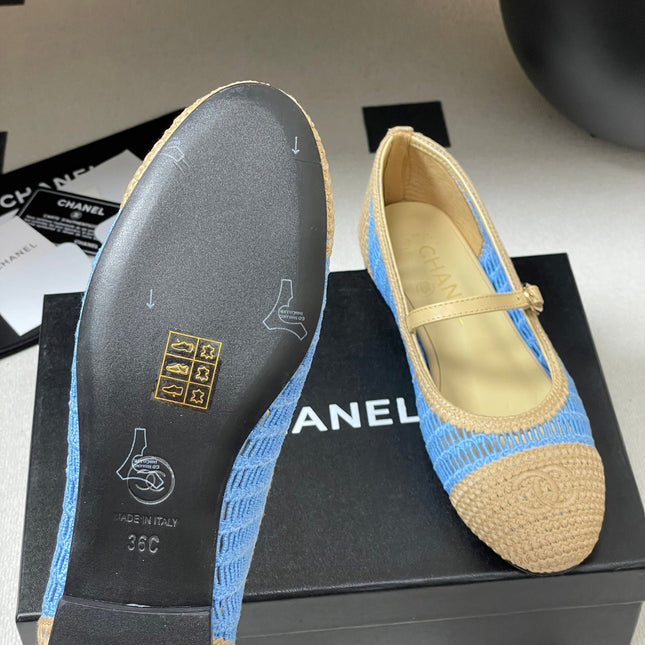 BALLET MARY JANE 10MM IN NATURAL BEIGE AND BLUE RAFFIA