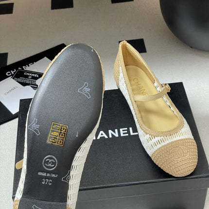 BALLERINAS IN WHITE MIX PEANUT BROWN RAFFIA