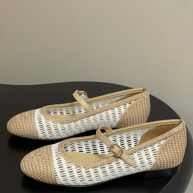 BALLERINAS IN WHITE MIX PEANUT BROWN RAFFIA