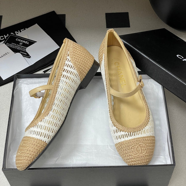 BALLERINAS IN WHITE MIX PEANUT BROWN RAFFIA