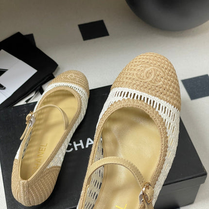 BALLERINAS IN WHITE MIX PEANUT BROWN RAFFIA